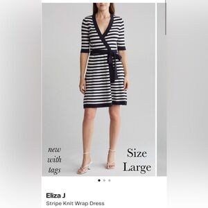 Eliza J Striped Wrap Sweater Dress - Size Large - NWT